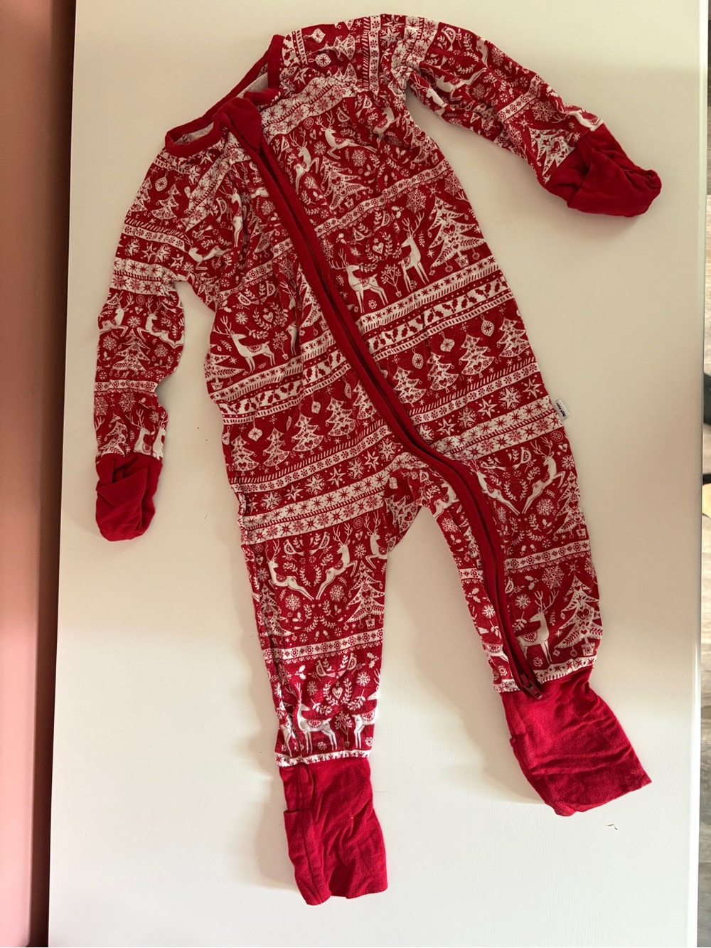 Little Sleepies Red and White Reindeer Holiday Footed One-Piece